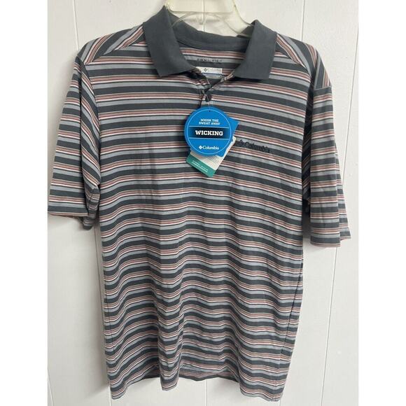 COLUMBIA Polo Men's‎ Omni-Wick Striped Men's Sz S Polo Shirt Gray White NWT - Picture 1 of 8